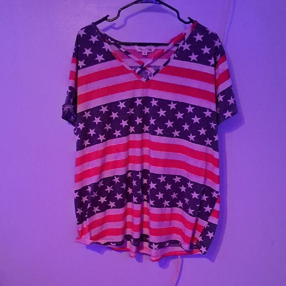 Pink and Red Short Sleeve Tie Front T-Shirt